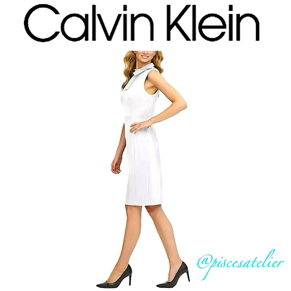 Calvin Klein Tie-Neck Scuba-Crepe Sheath Dress in White, Women’s Size 2 - Picture 5 of 9